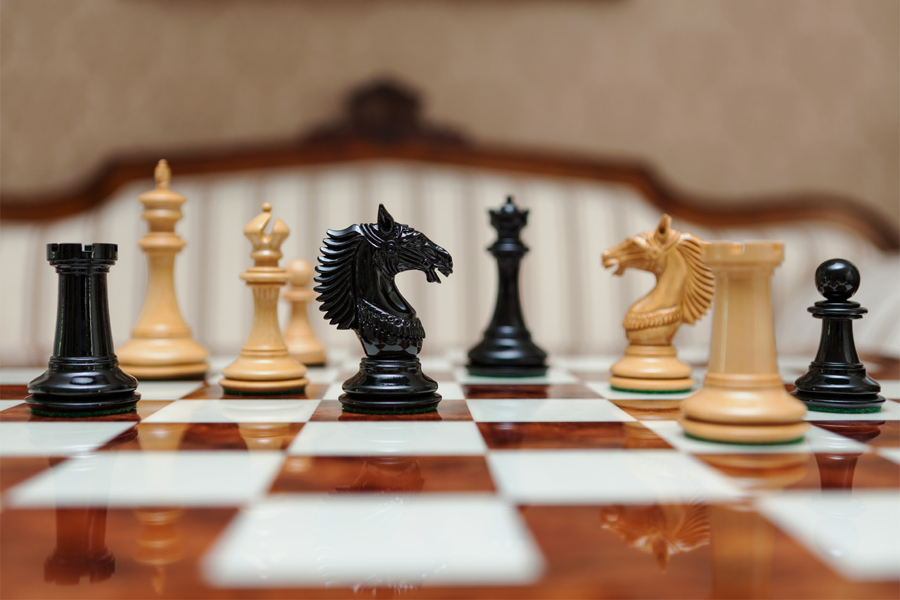 The Apollo Series Chess Pieces in Lacquered Ebony and Boxwood