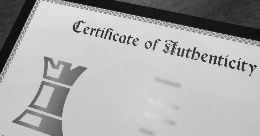 Certificate of Authenticity by The Design Chess Company
