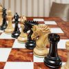 The Duke chess pieces (Lacquered Ebony and Boxwood) on the 60 cm Da Vinci board Duke 4.4 inch chess pieces in Lacquered Ebony and Boxwood
