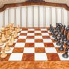 The Duke chess pieces (Lacquered Ebony and Boxwood) on the 60 cm Da Vinci board Duke 4.4 inch chess pieces in Lacquered Ebony and Boxwood