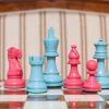 Earl Duo chess set (turquoise vs pink). Board: 50cm Cordoba Earl Duo chess set (turquoise vs pink pieces). Board: 50cm "Cordoba"
