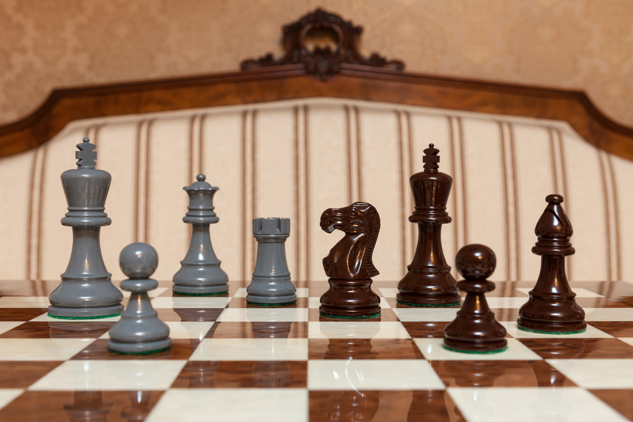 Earl Grey and Brown Chess Pieces on the 50 cm ”Cordoba” Chess Board