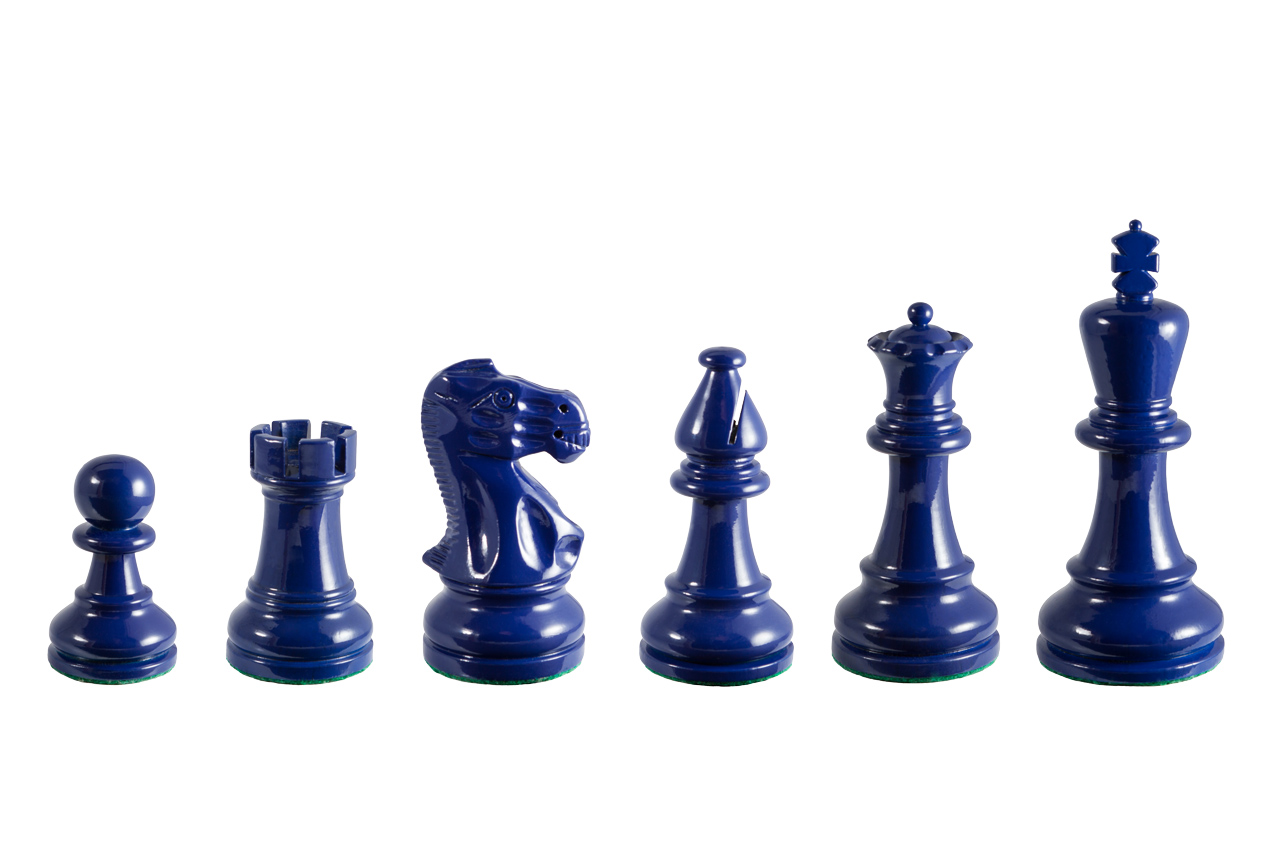 Earl Navy Blue 3.75 inches tournament-size chess pieces in Coloured Boxwood