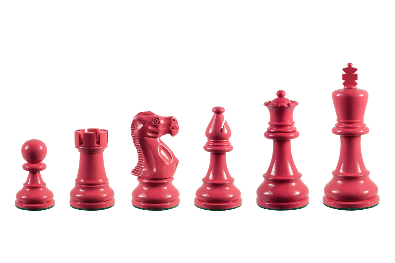 Earl Pink 3.75 inch tournament-size chess pieces in Coloured Boxwood