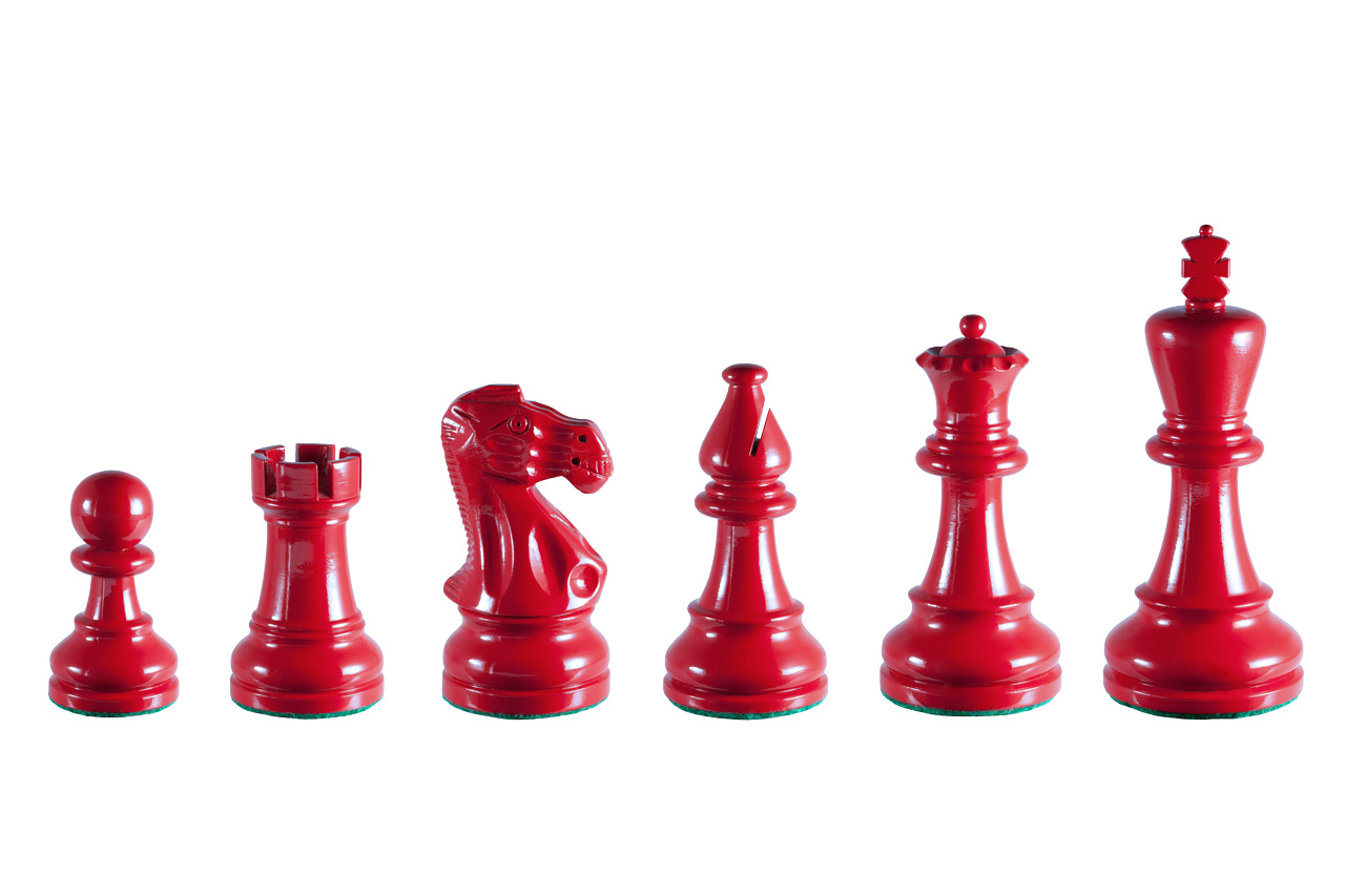 Earl Red 3.75 inch tournament-size chess pieces in Coloured Boxwood