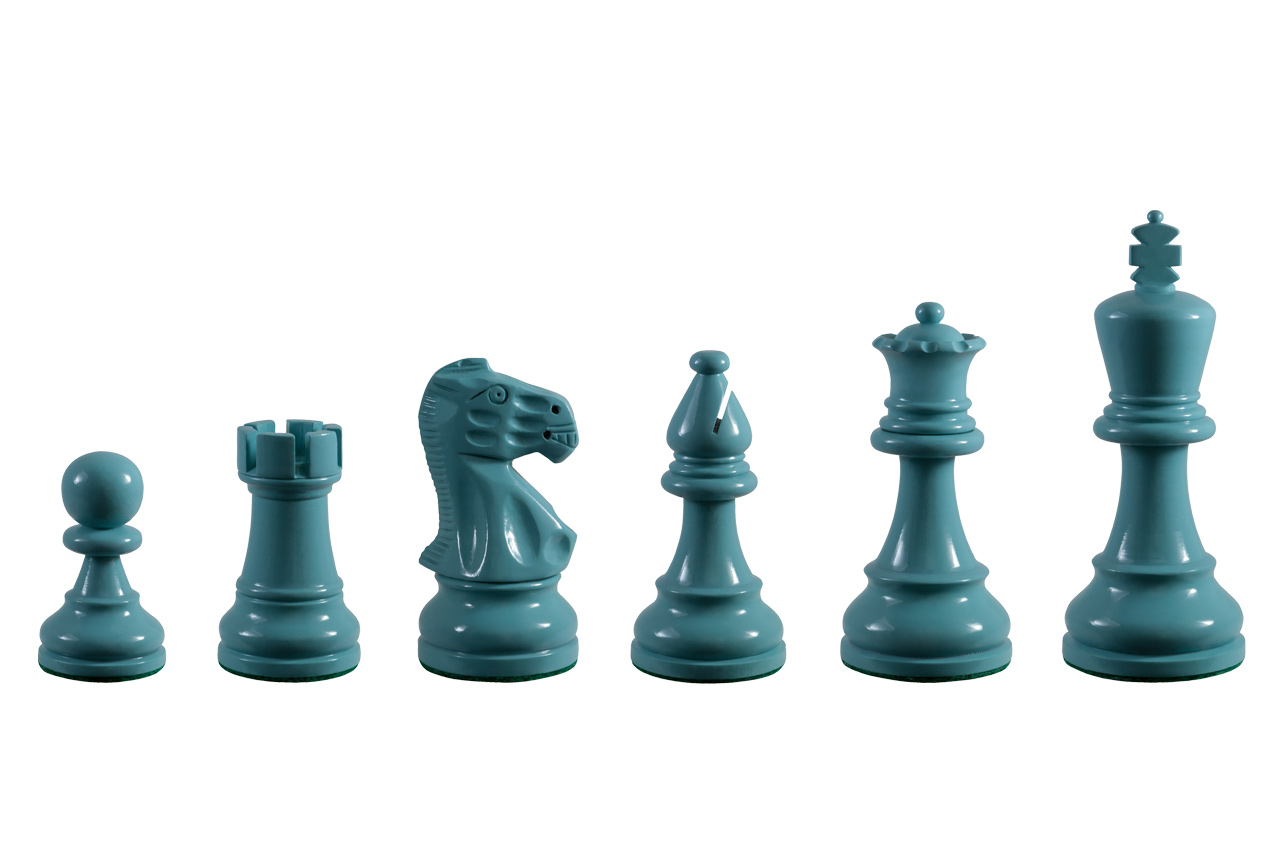 Earl Turquoise 3.75 inch tournament-size chess pieces in Coloured Boxwood