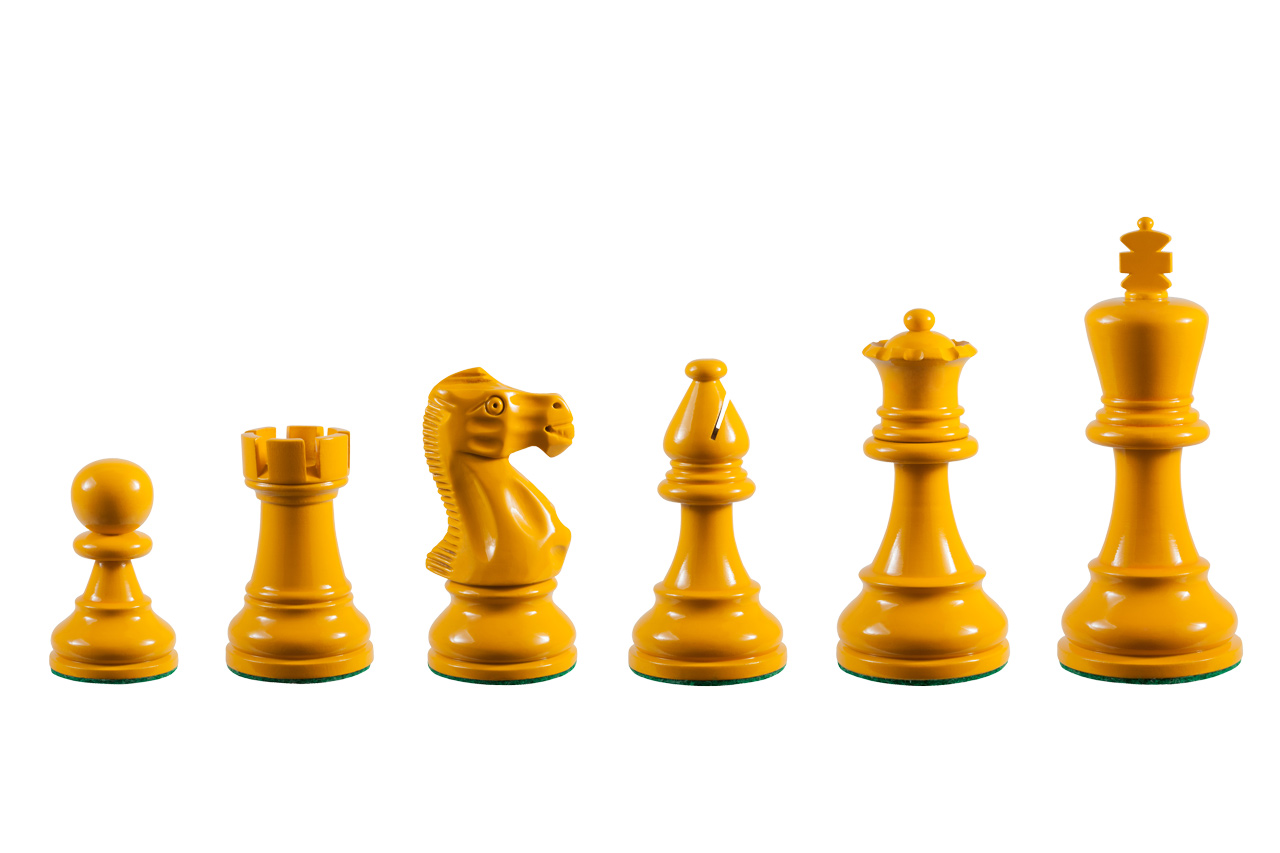 Earl Yellow 3.75 inch tournament-size chess pieces in Coloured Boxwood