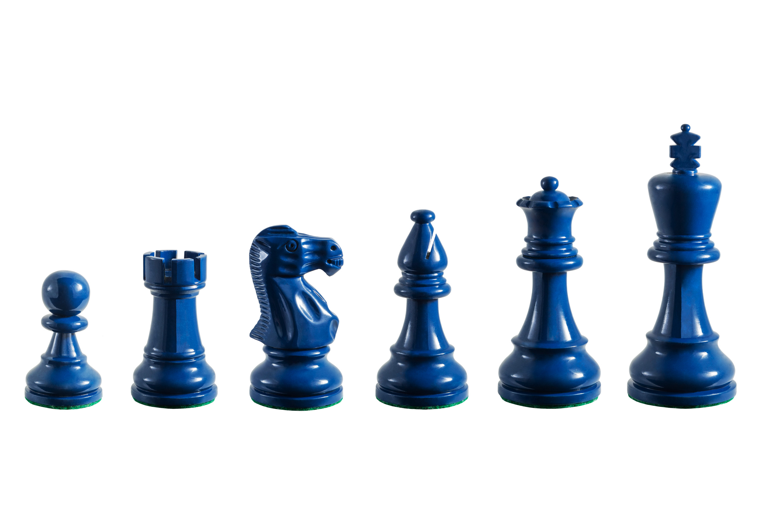 Earl blue lacquered boxwood chess pieces