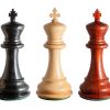 The three different King's finials of the Florence series in Ebony, Boxwood and Padauk Three Florence 4.75 inch Luxury Chess Series Kings with different finials