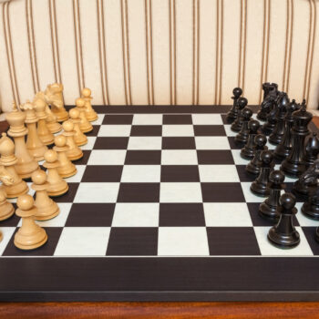 Shown with: 60 cm Asturias chess board Florence ebony and boxwood chess pieces in the starting position on the 60 cm Asturias chess board