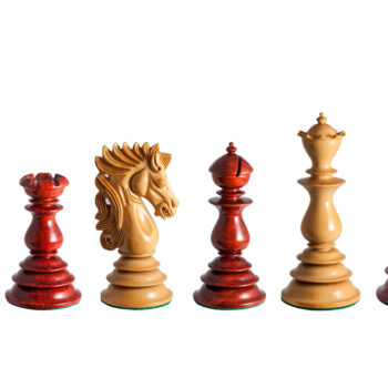Dali padauk and boxwood chess pieces in a six-piece line-up