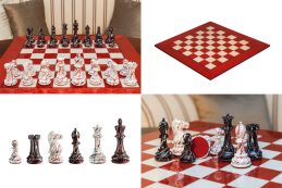 Manhattan Luxury Chess Set with a red erable board