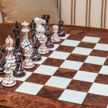 Shown with: 51 cm Pisa chess board New York black-and-white splatter chess pieces in the starting position on the 51 cm Pisa chess board