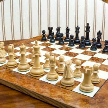 Viking ebony and boxwood pieces in their starting positions on the 51 cm Venezia board