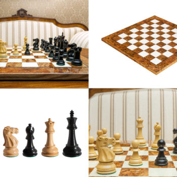 Saga set collage with Viking ebony and boxwood pieces and the 51 cm Venezia board