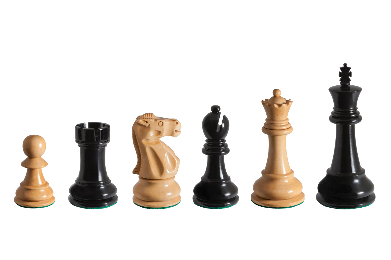 Viking ebony and boxwood chess pieces in a six-piece line-up