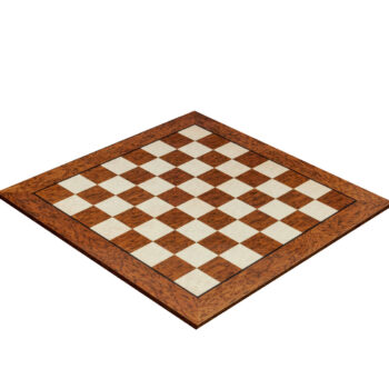 Segovia 60 cm high-gloss brown ash burl chess board, three-quarter view