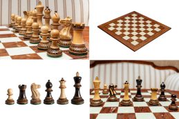 Vesuvius Burnt Pyrography Chess Set with Burnt Boxwood pieces and a Spanish chess board