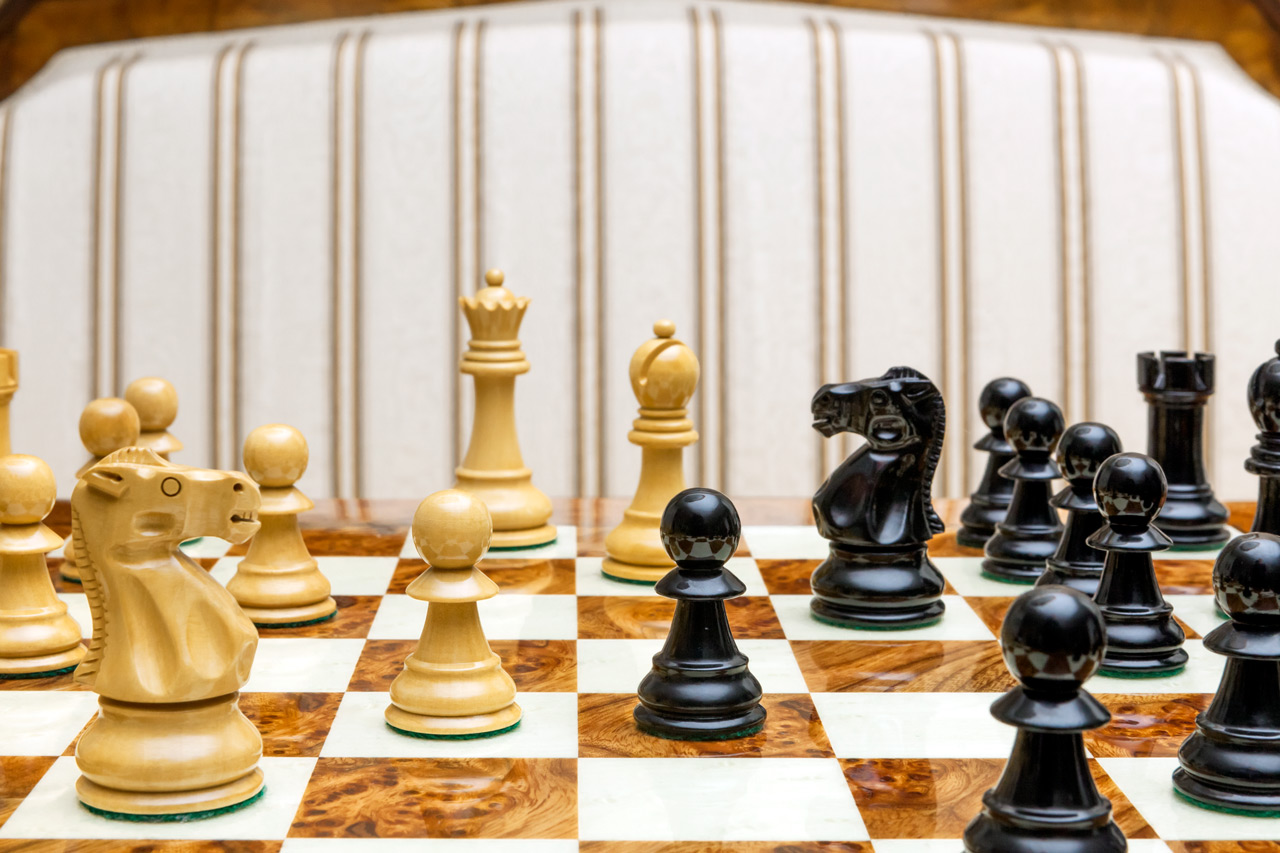 The Viking chessmen (boxwood and ebony) on the Venezia Board